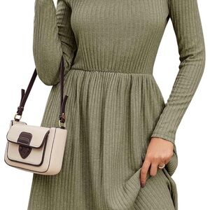 Zeagoo Women’s Casual Knit Sweater Dress with Pockets Crew Medium, Army Green